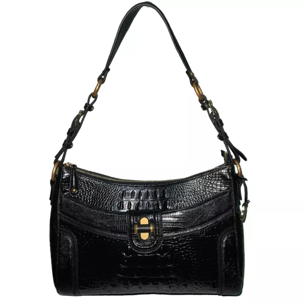 Brahmin Vintage Izzie Melbourne Croc Embossed Leather Hobo Shoulder Bag